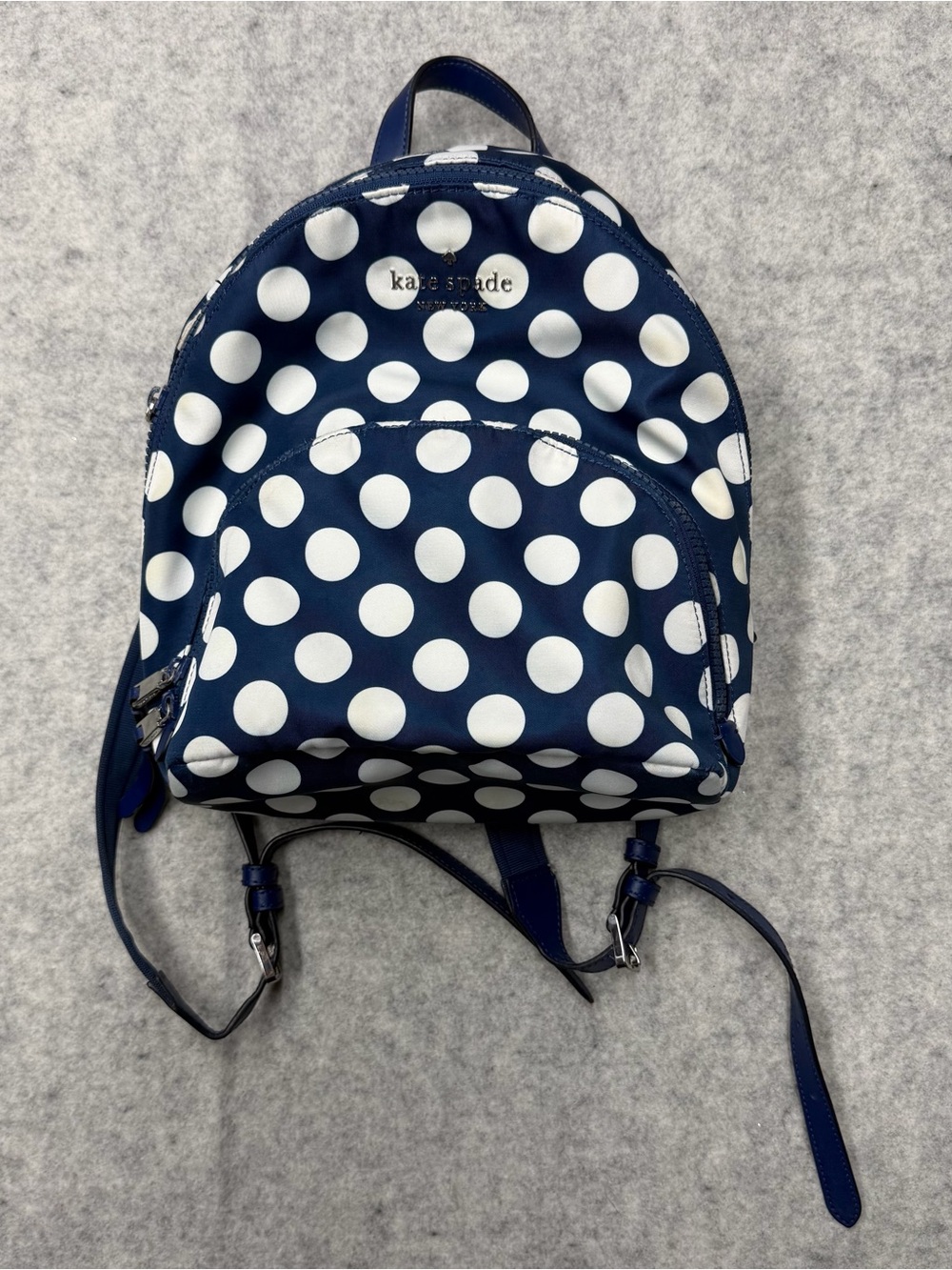 Kate Spade New York Polka Dot Nylon Backpack Navy BlueWhite Medium Daypack Purse